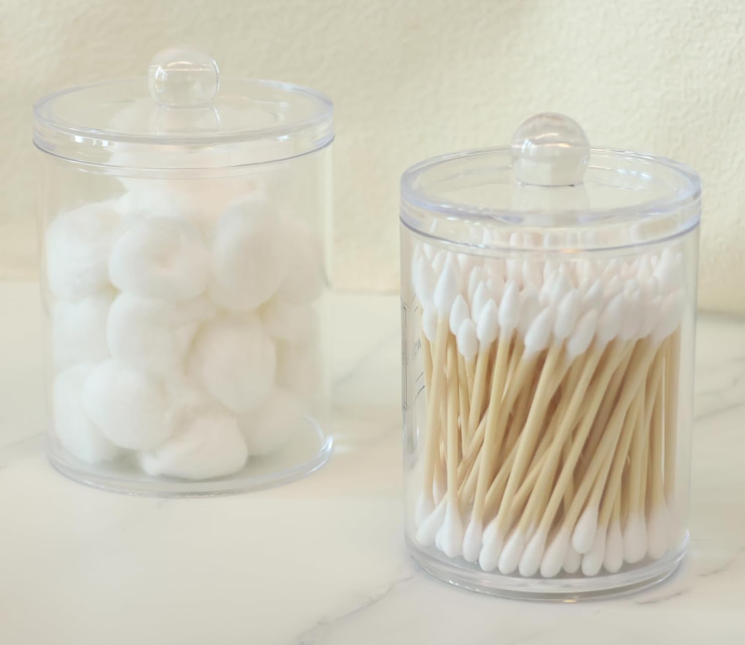 2 Pack Acrylic Q-Tip Holder Dispenser with Labels 10 and 12 Oz
