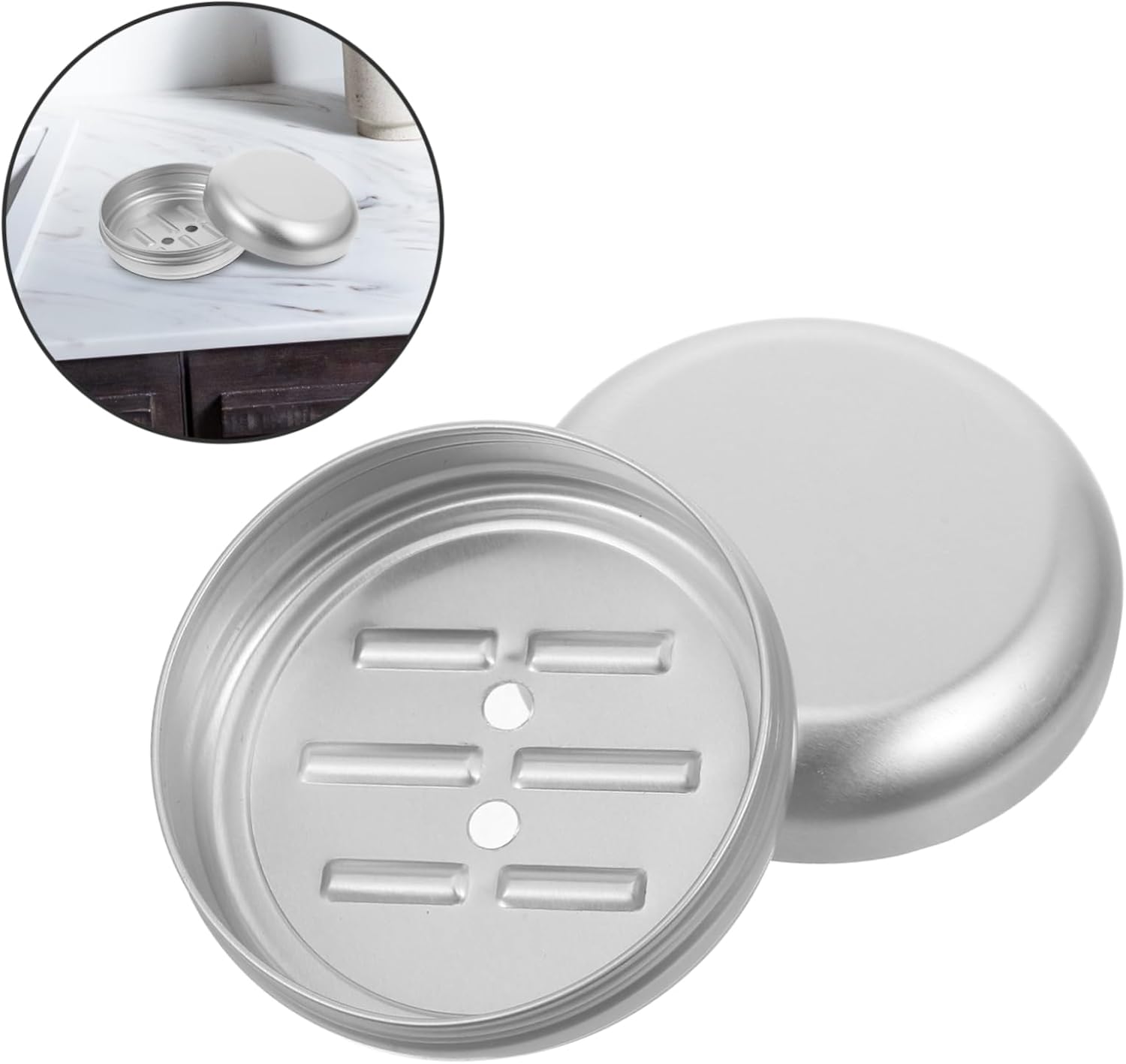 PRETYZOOM 2pcs Round Aluminum Soap Dish with Leak-Proof Lid