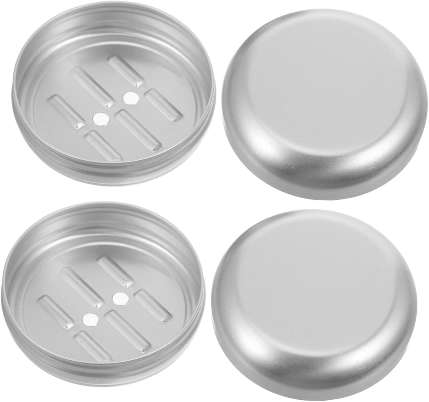 PRETYZOOM 2pcs Round Aluminum Soap Dish with Leak-Proof Lid