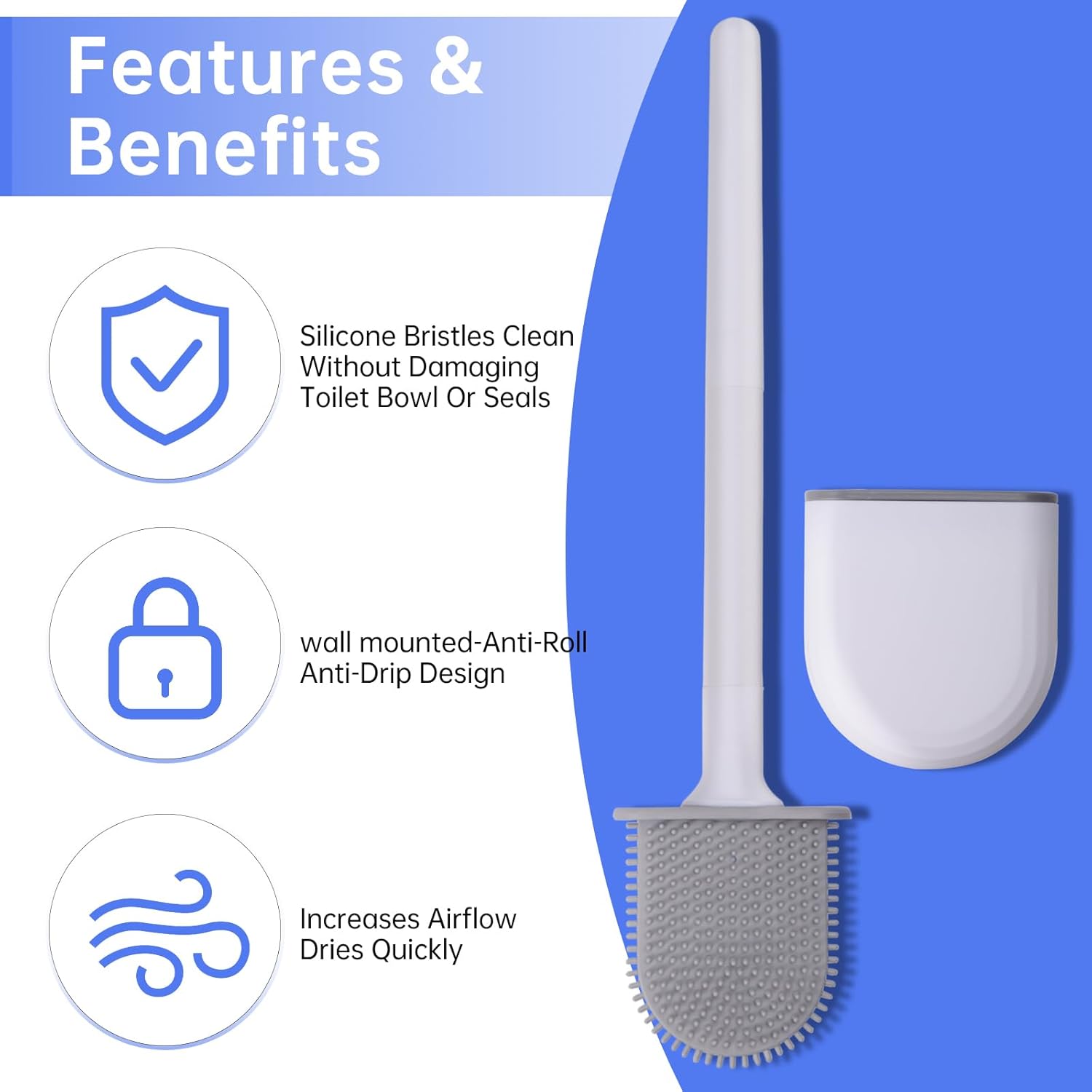 RV Toilet Bowl Brush with Anti-Roll and Anti-Drip Design