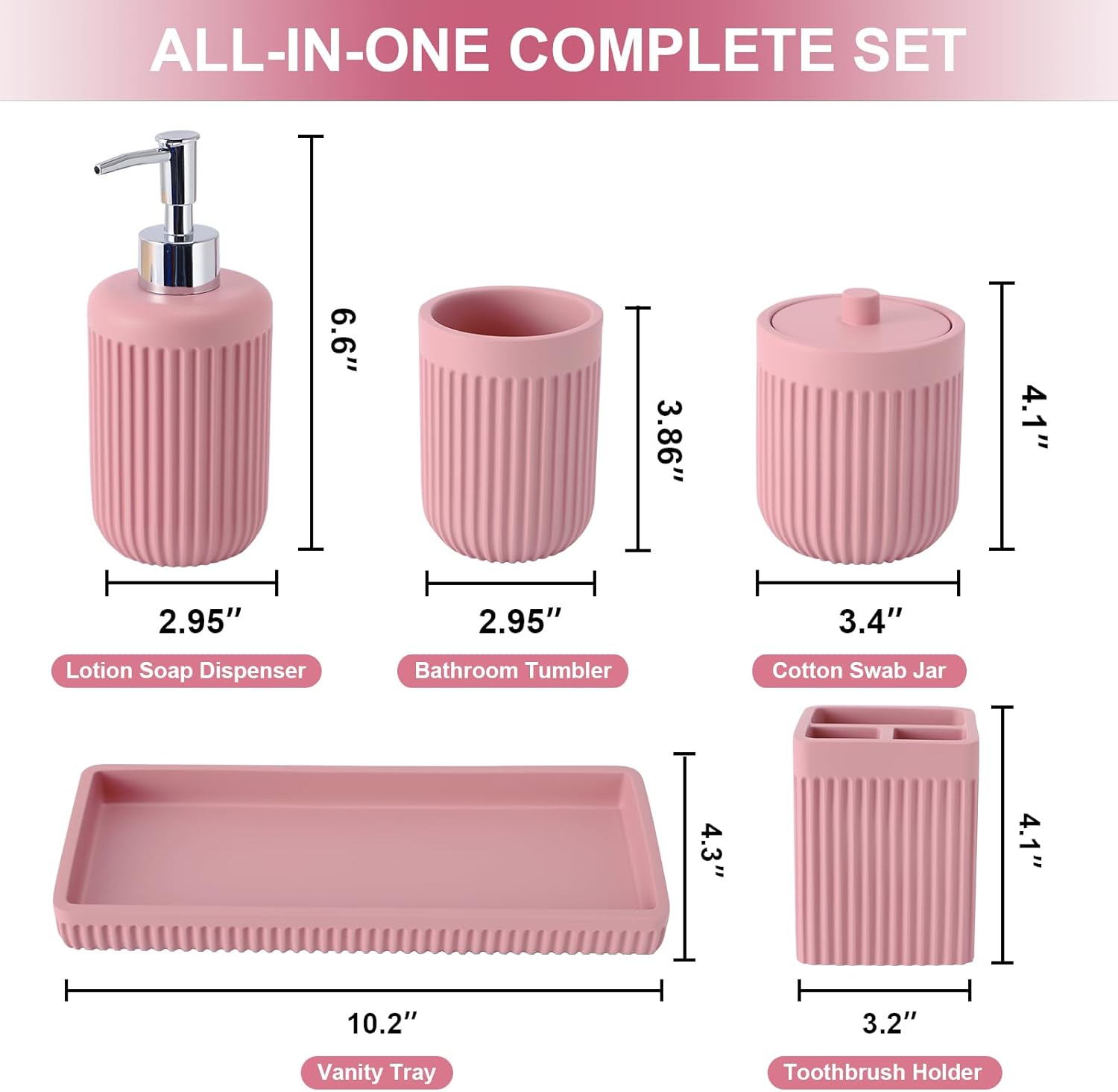 XLHOMO Resin Pink Bathroom Accessory Set 5 Pcs