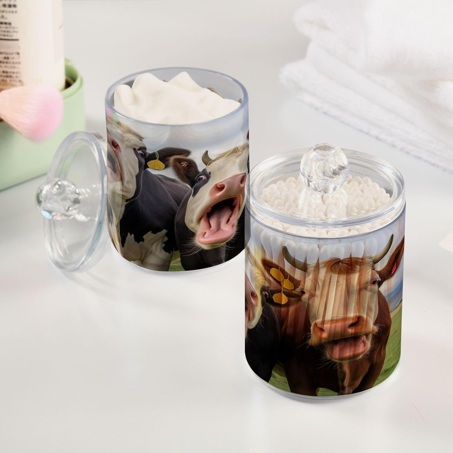 YETTASBIN 2 Pack Clear Plastic Bathroom Storage Canisters with Lids