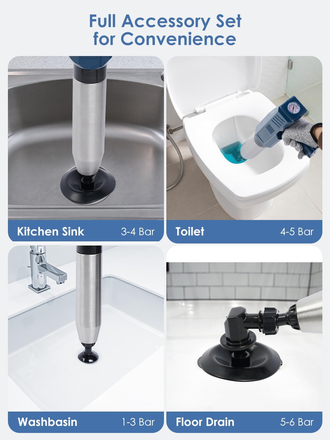 LotaTools Multi-Function Electric Toilet Plunger - Heavy Duty Adjustable Airflow