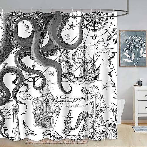 Fungarth Nautical Octopus Shower Curtain Set