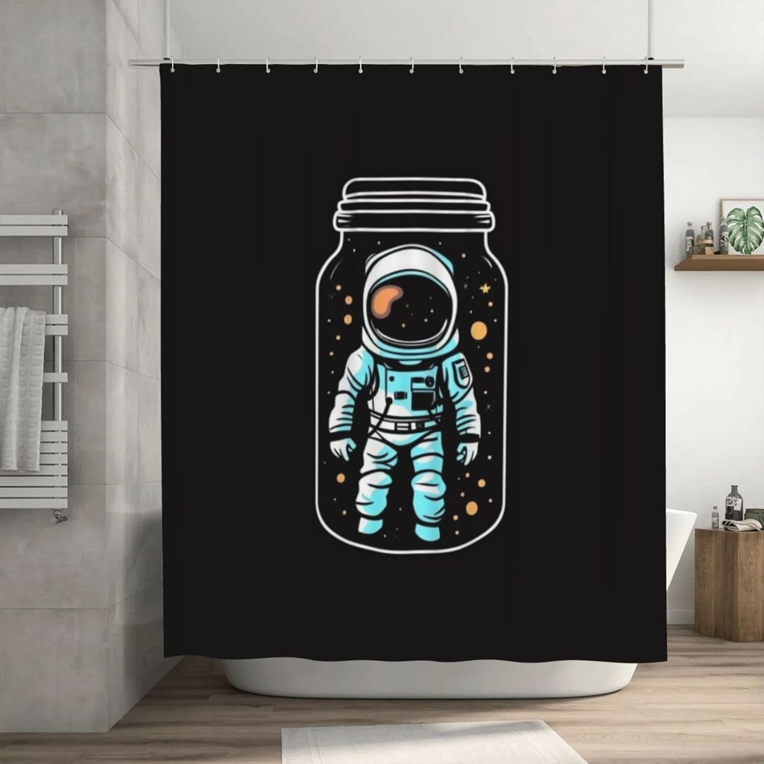 White Astronaut Pattern Shower Curtain Set with 12 Hooks 72x72in