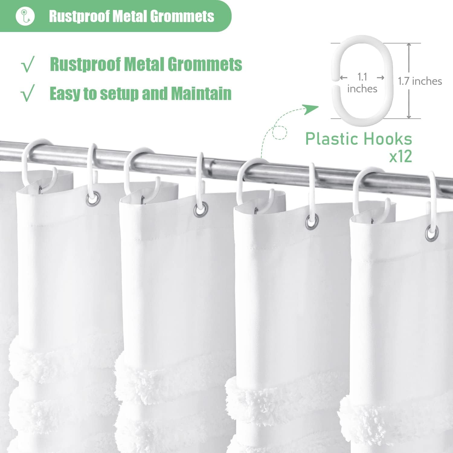 Dynamene White Tufted Chenille Striped Shower Curtain Set