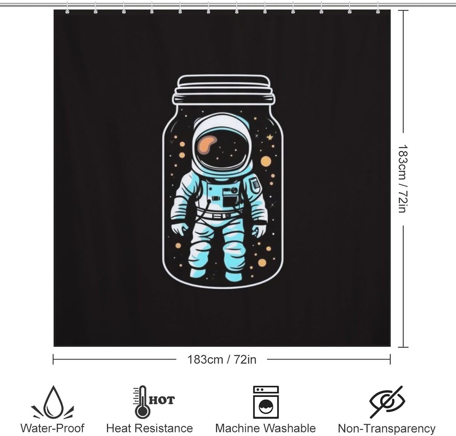 White Astronaut Pattern Shower Curtain Set with 12 Hooks 72x72in