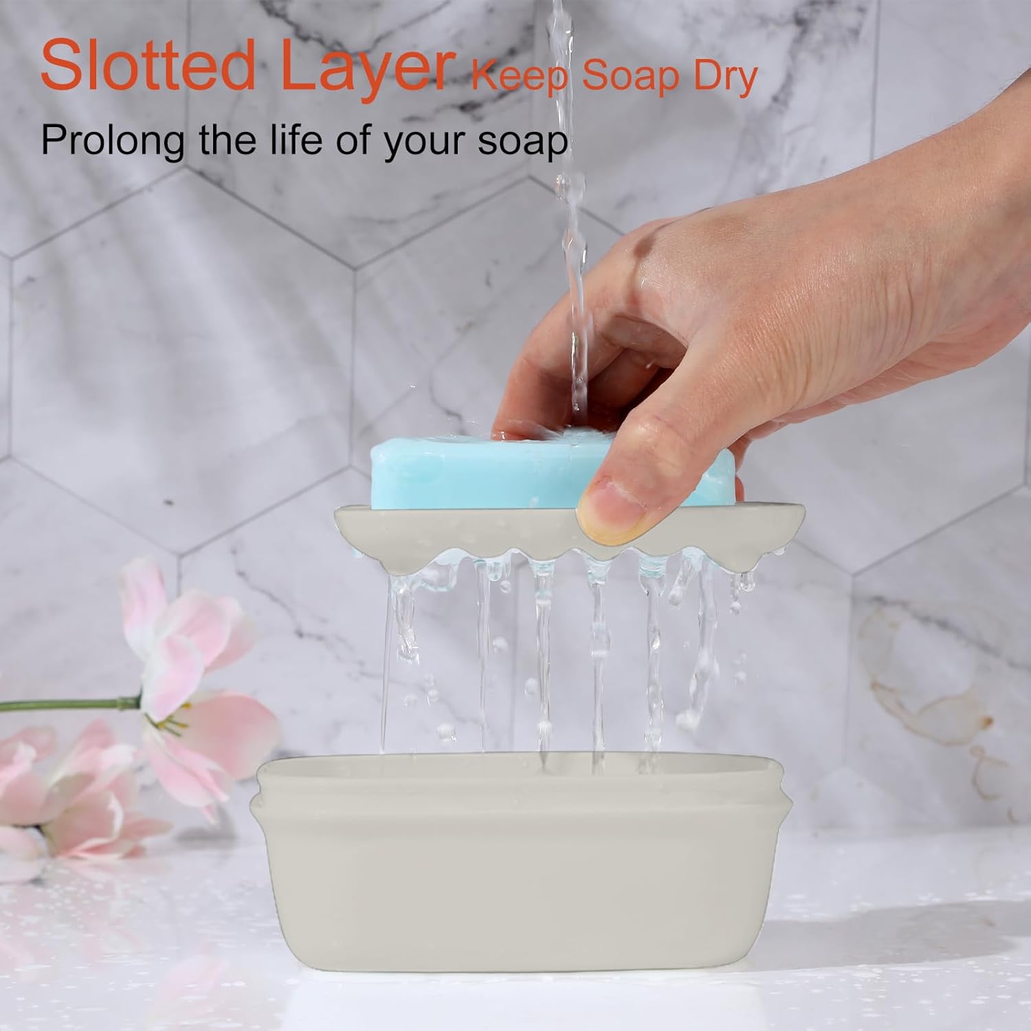 Quatish Leakproof Soap Dish with Lid and Draining Layer 1