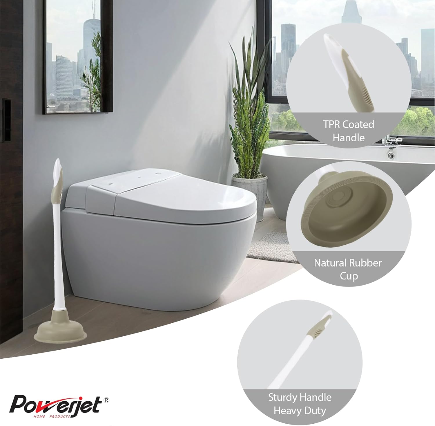 Powerjet Toilet Plunger 2-Pack with Ergonomic Handle