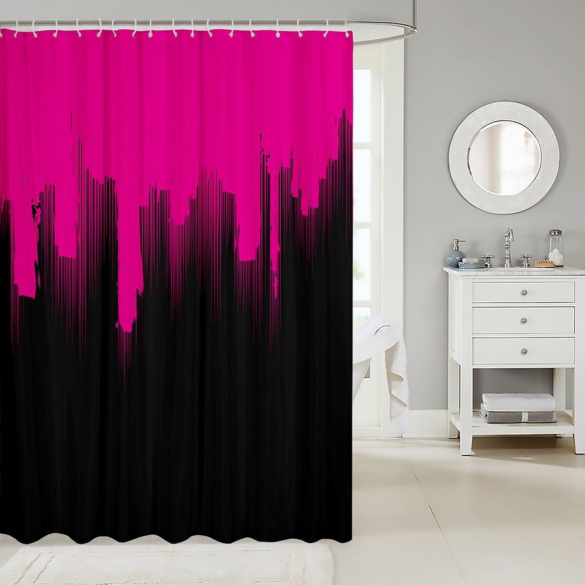 Feelyou Kids Hot Pink Black Ombre Stripe Shower Curtain Set
