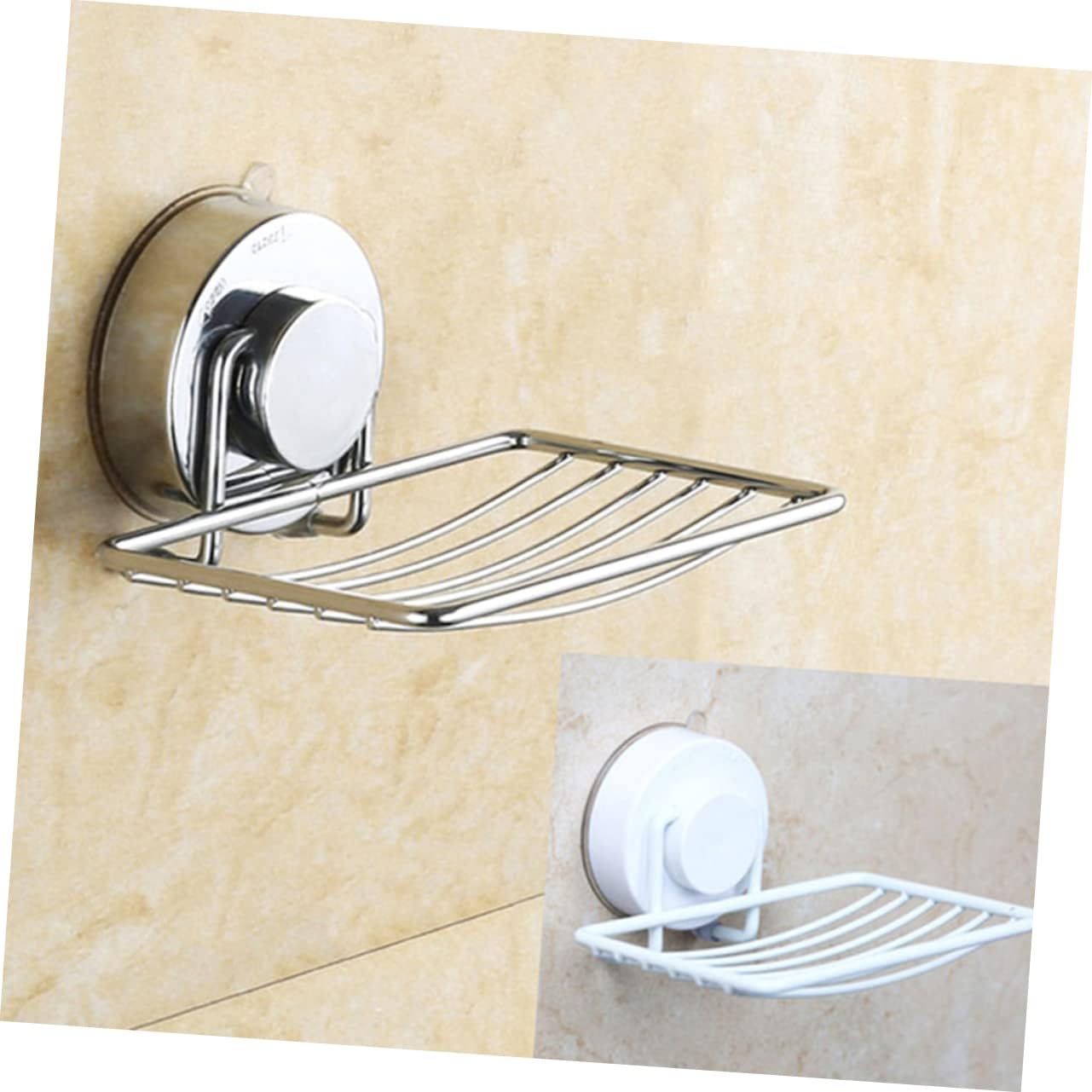 ABOOFAN Silver Soap Dish with Suction Cup Drain Rack