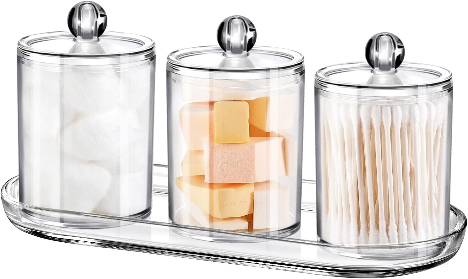 SheeChung Q-tip Holder Set with Tray - 4PCS Acrylic Canister Jars