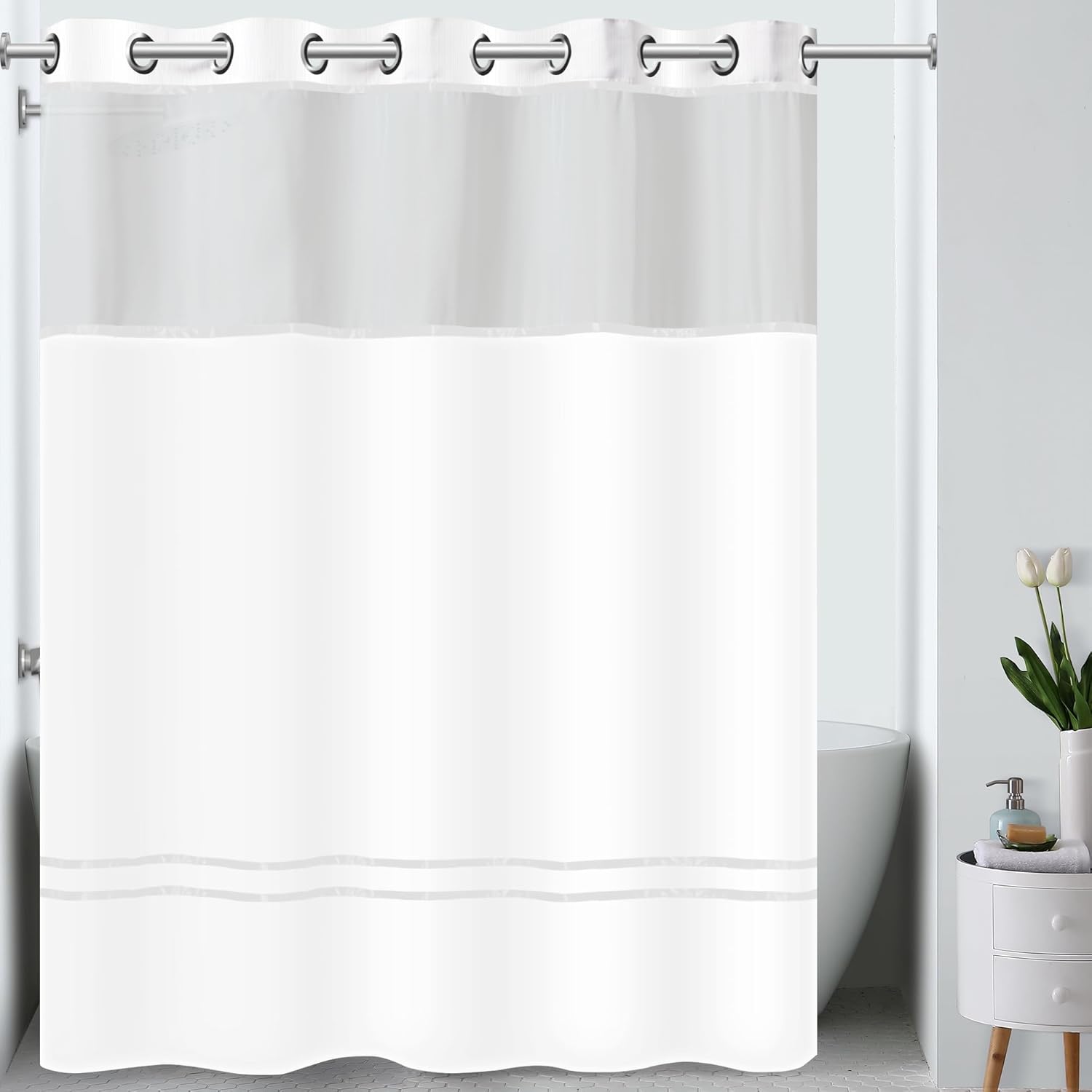 Hookless Escape 3-in-1 Shower Curtain Set White 71x74