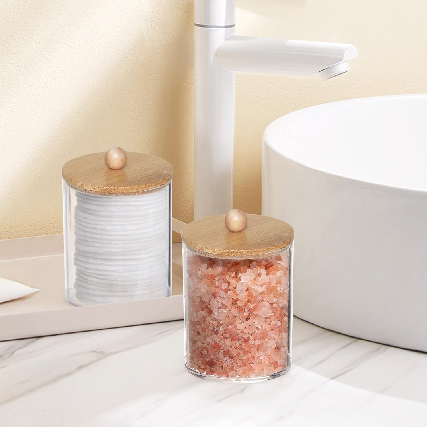 Tbestmax 6 Pack Qtip Holder Jars with Bamboo Lids 1