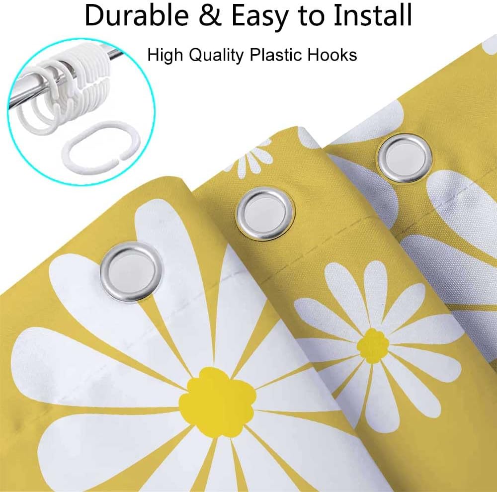Yellow Daisy Floral Shower Curtain 72x72 Inch