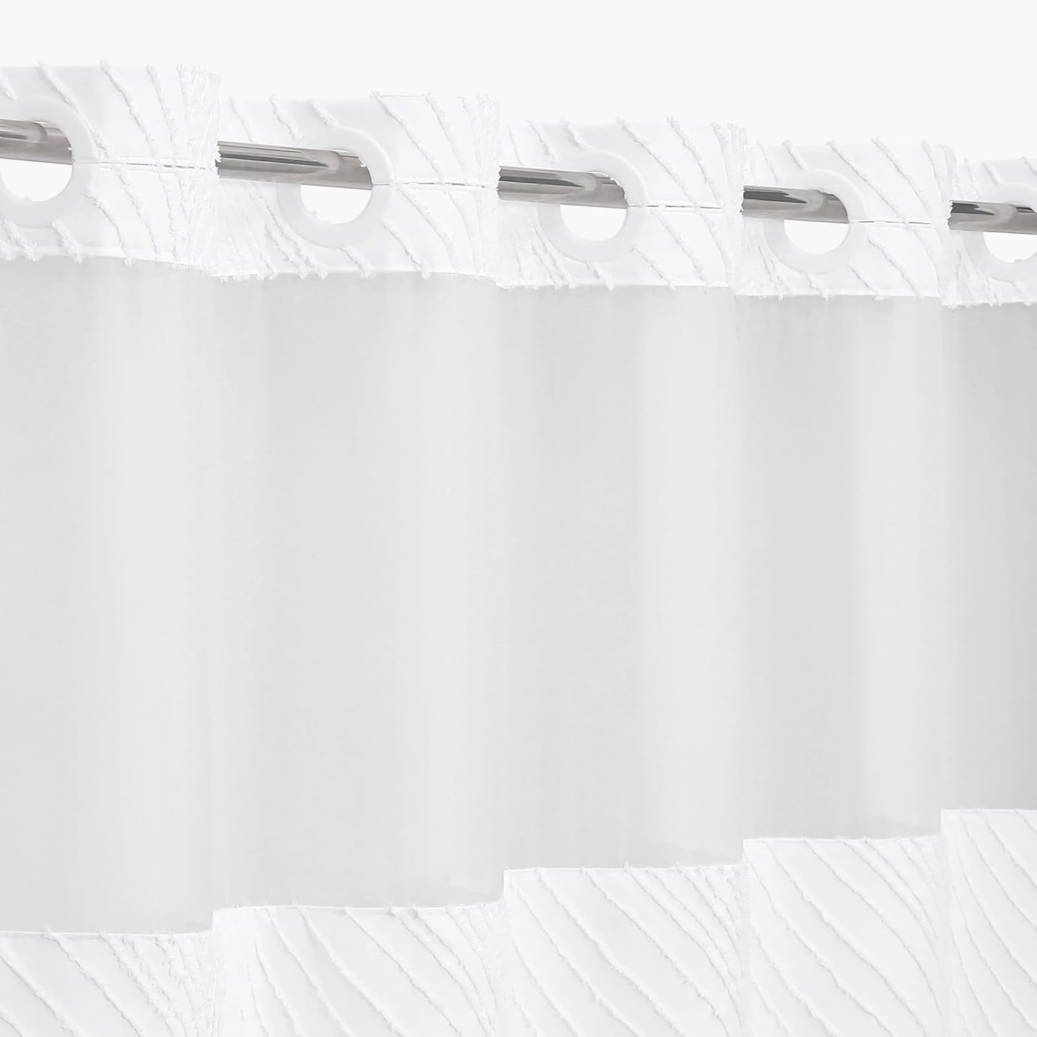Boho White Shower Curtain Set with Snap Liner and Tufted Design