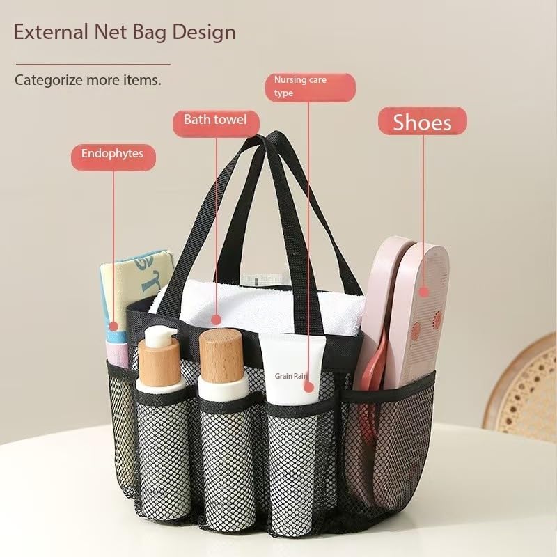 Mesh Shower Caddy with 8 Pockets and Hanging Hook