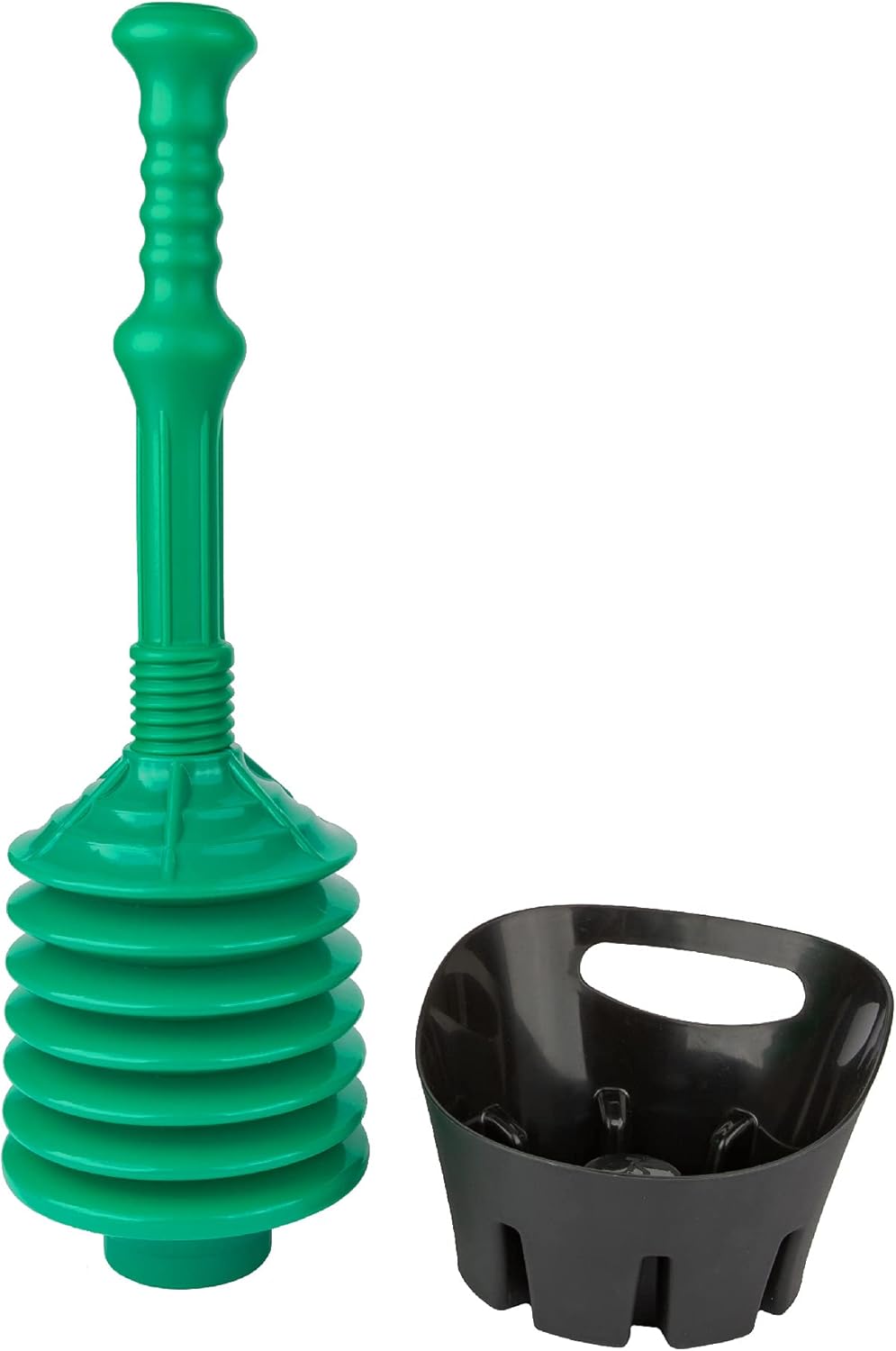 JS Jackson Supplies Green Bellows Toilet Plunger with Black Drip Tray