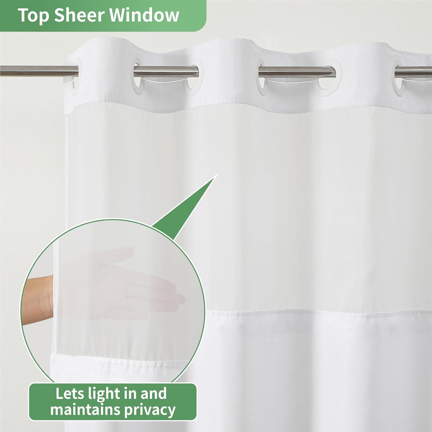 Eachope Extra Long No Hook Shower Curtain Set 71x86 White