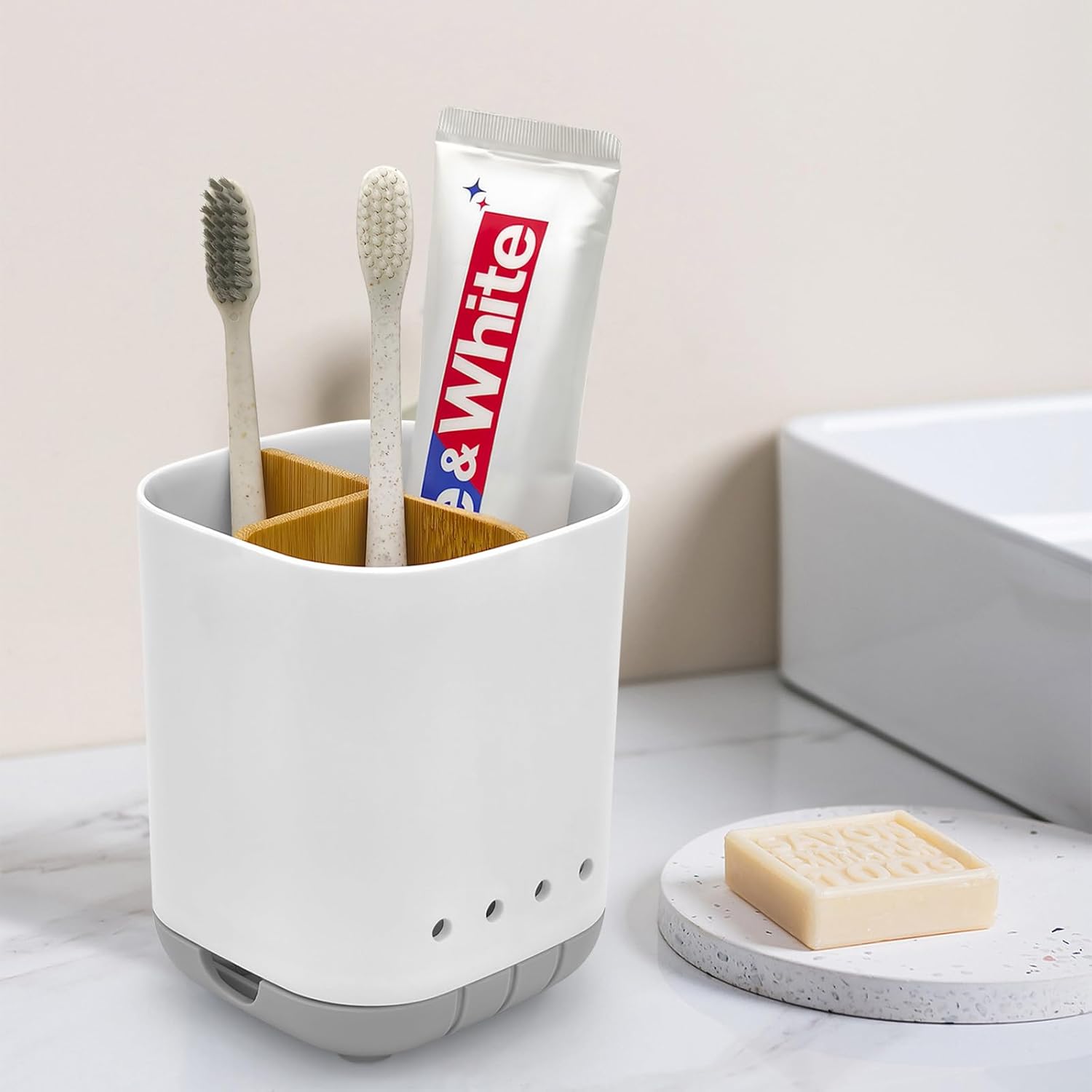 Scartink Toothbrush Holder with Bamboo Divider Detachable and Easy Cleaning