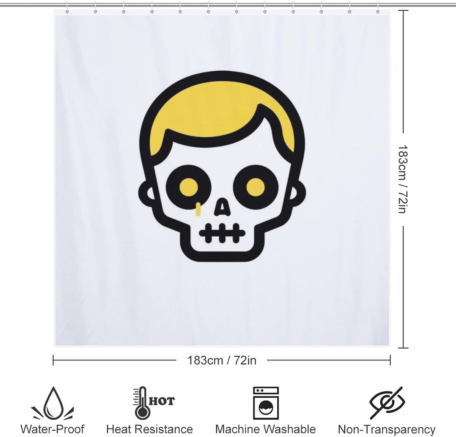 TIYAANDSY Yellow Skull Shower Curtain Set 72x72in