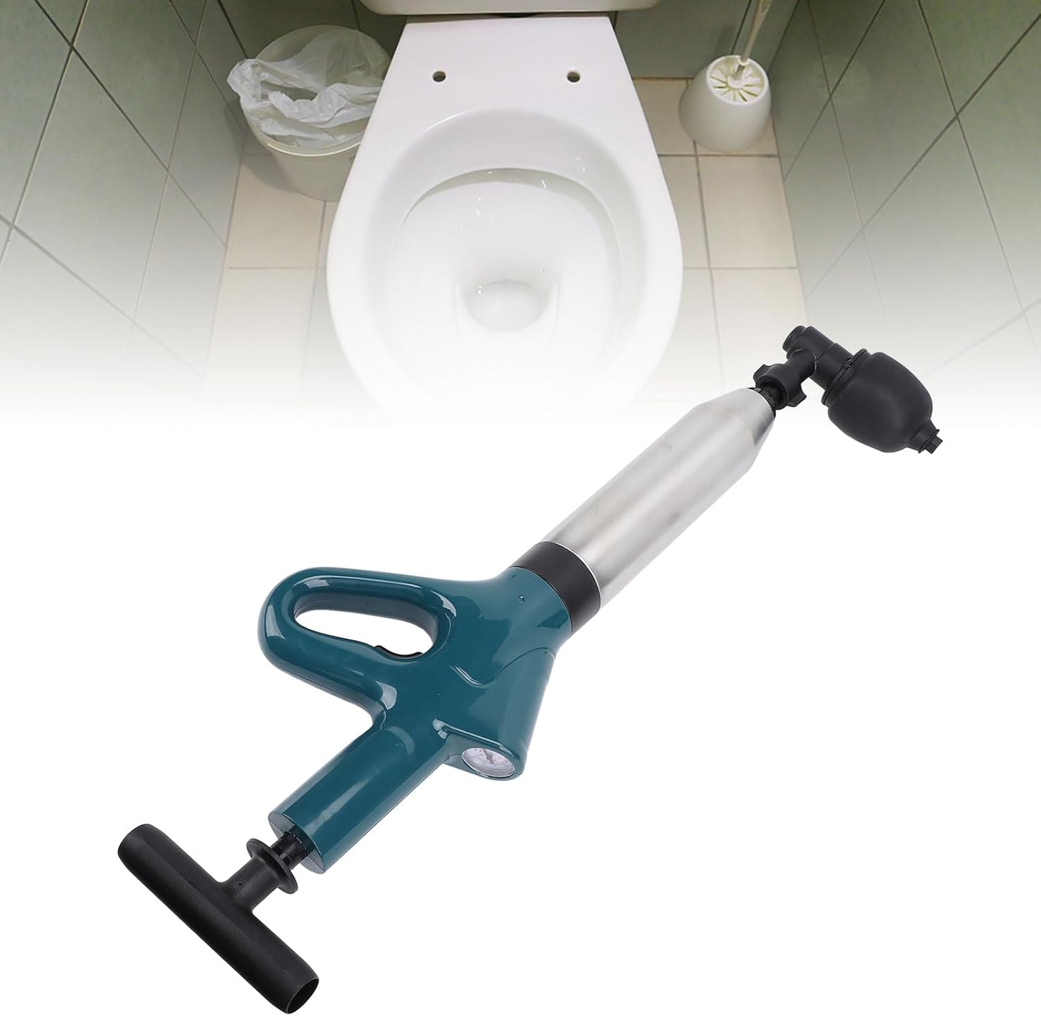 High Pressure Toilet Plunger with Pressure Indicator and 4 Interchangeable Heads