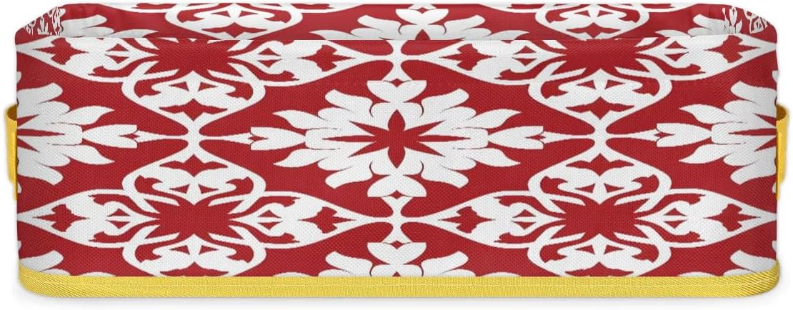 Mexican Tile Toilet Tank Topper Paper Basket with Handle Red
