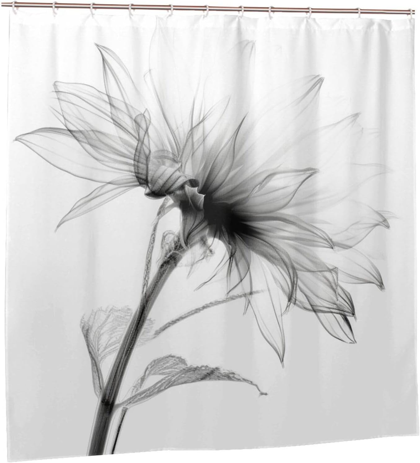 Abstract Flower Shower Curtain Set Black and White Boho Pattern 72x72in