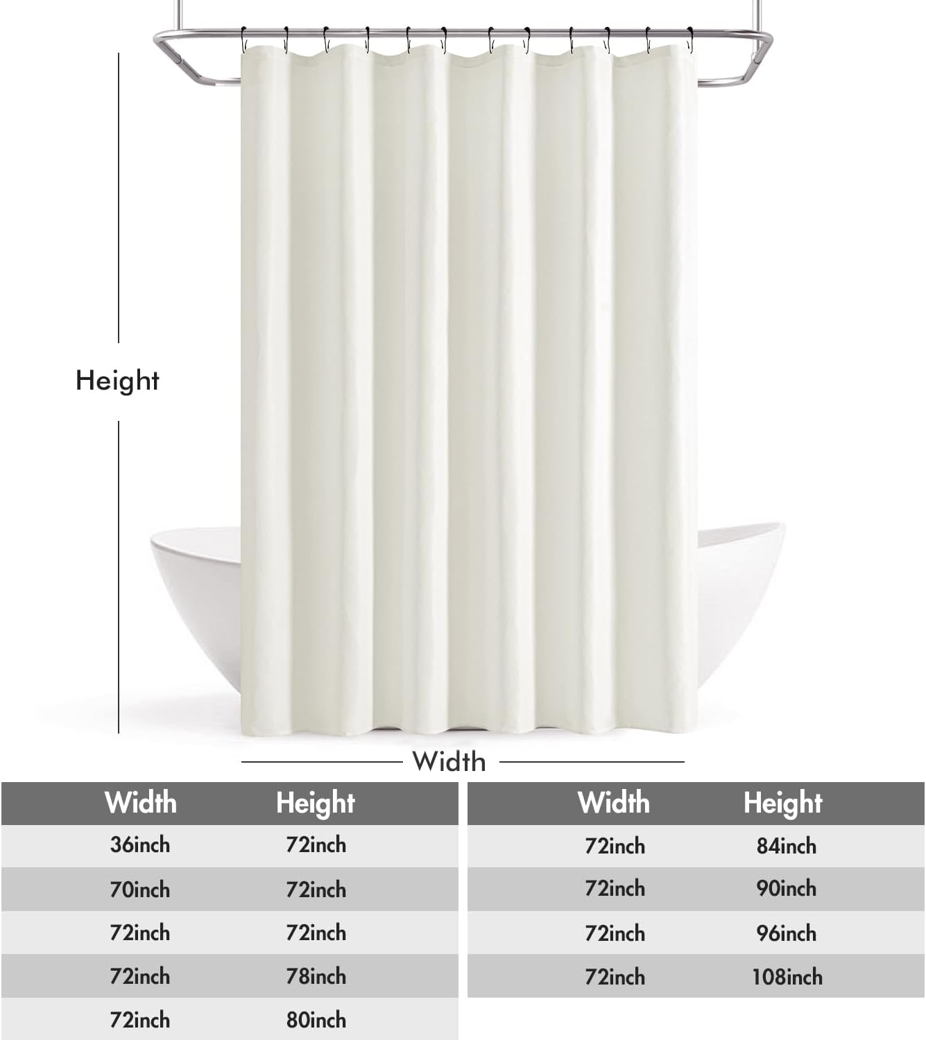 ANRODUO White Extra Long Shower Curtain Set