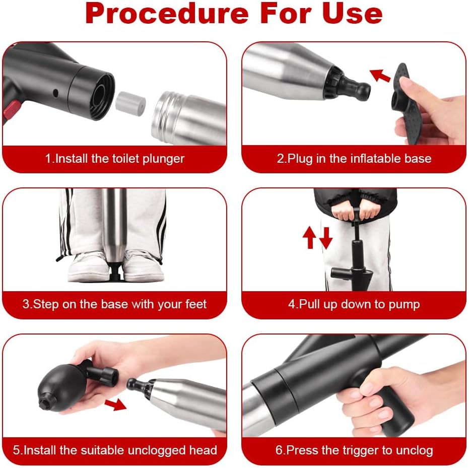 High Pressure Toilet Plunger with Air Blaster 60CM