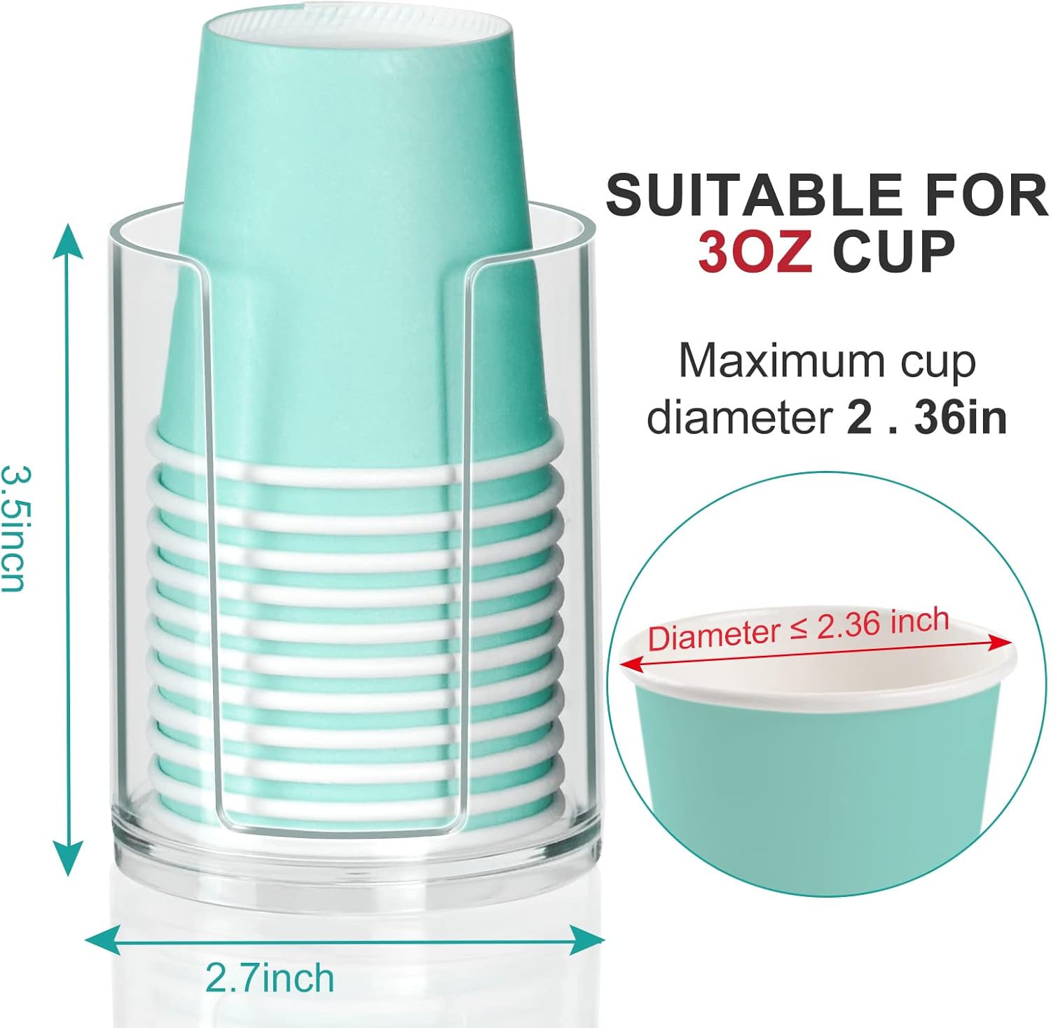 2-Pack Bathroom Cup Dispenser Clear Acrylic Holder for 3oz Paper Cups
