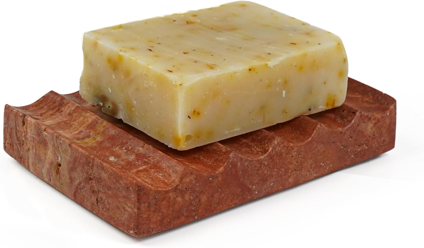 Red Natural Travertine Soap Dish with Feet