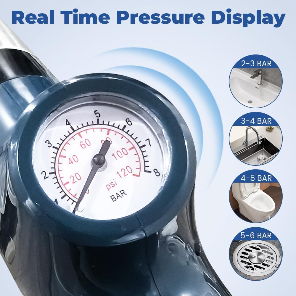 Eadwe Toilet Plunger with Air Pressure Barometer - Black