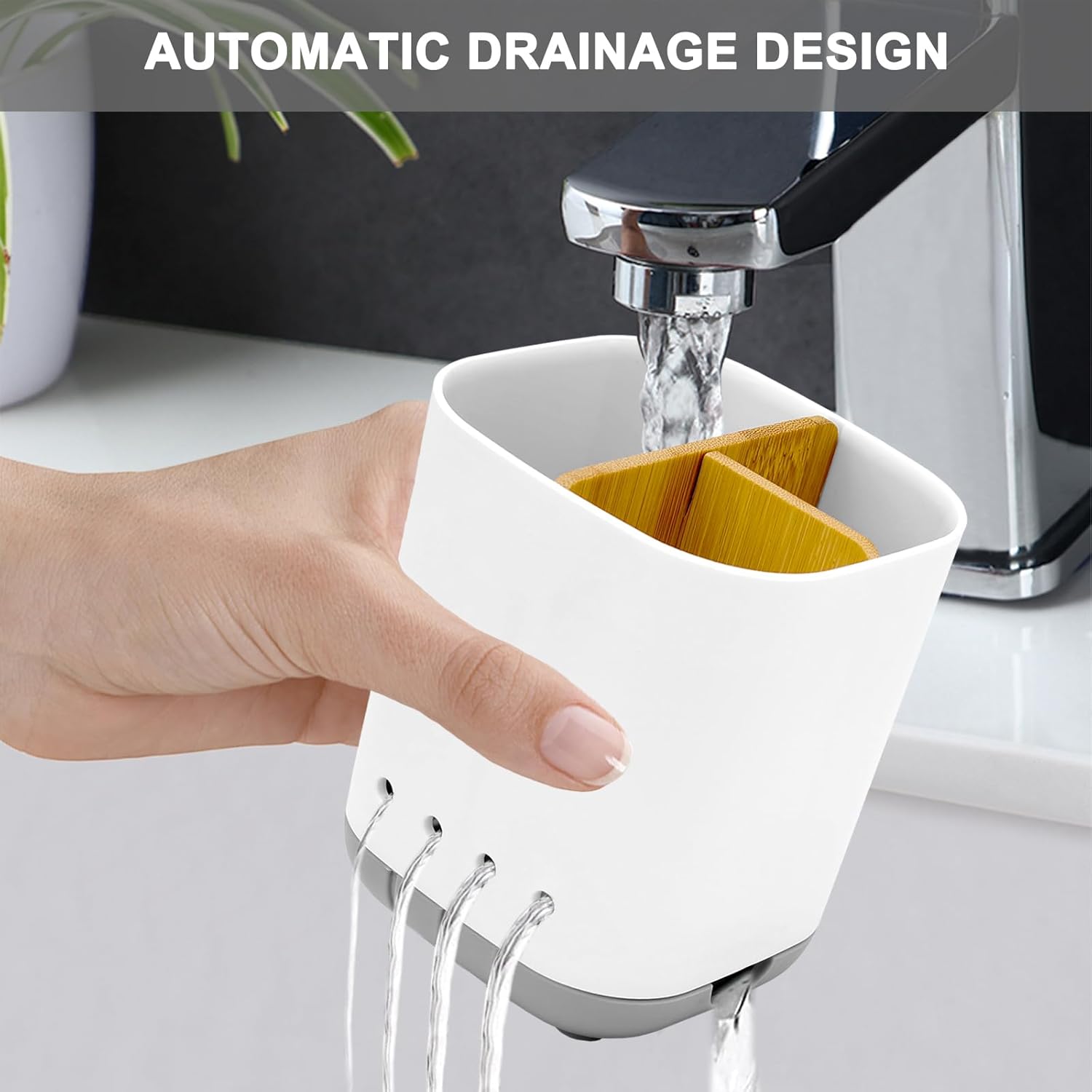 Scartink Toothbrush Holder with Bamboo Divider Detachable and Easy Cleaning