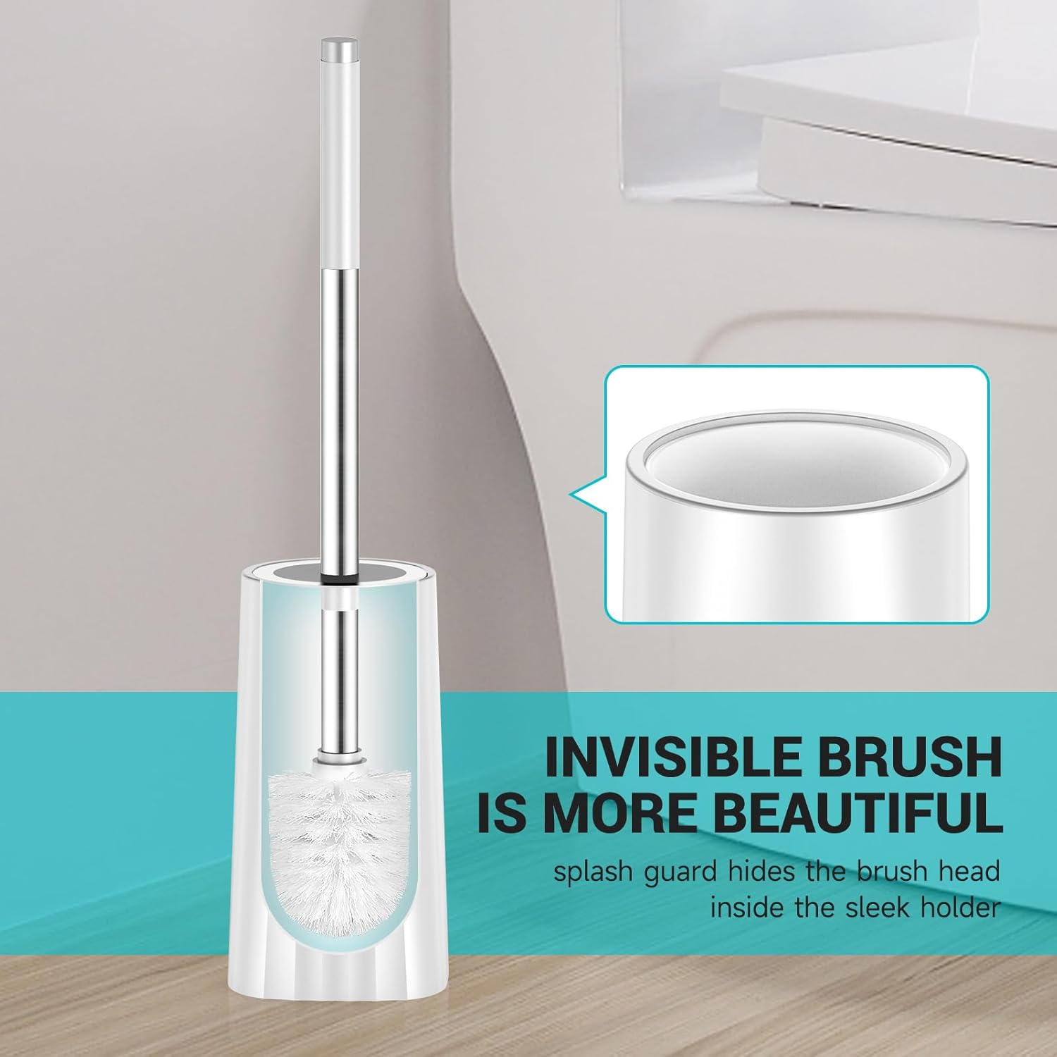 Compact Toilet Brush with Holder and Drip-Proof Design