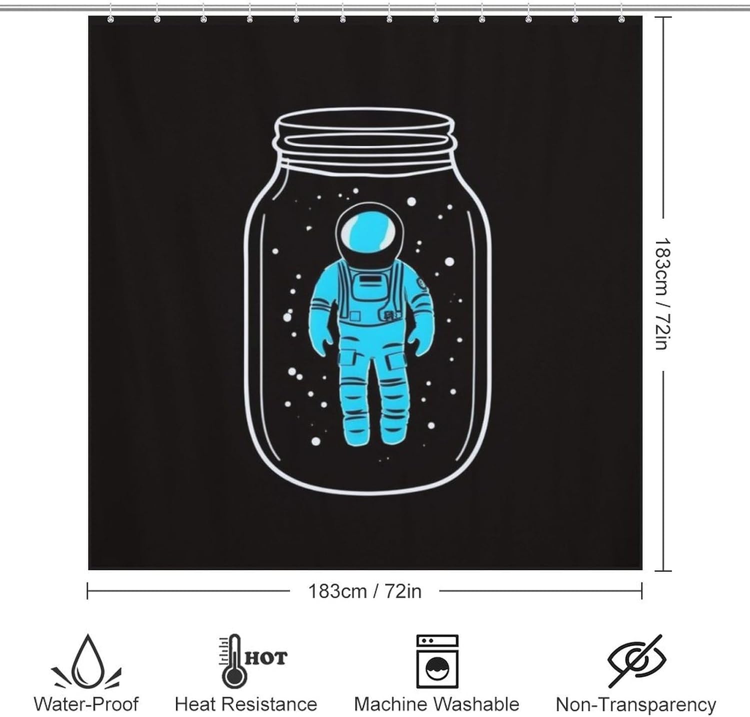 Blue Astronaut Shower Curtain Set with 12 Hooks 72x72in 1