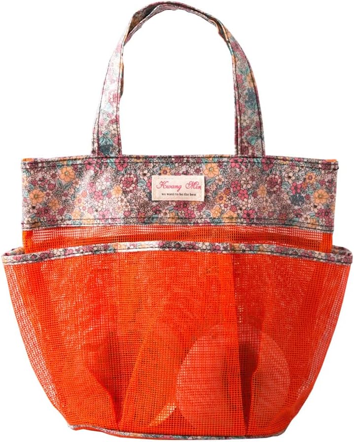 Mesh Shower Caddy Tote - Durable Waterproof 7 Compartment Orange