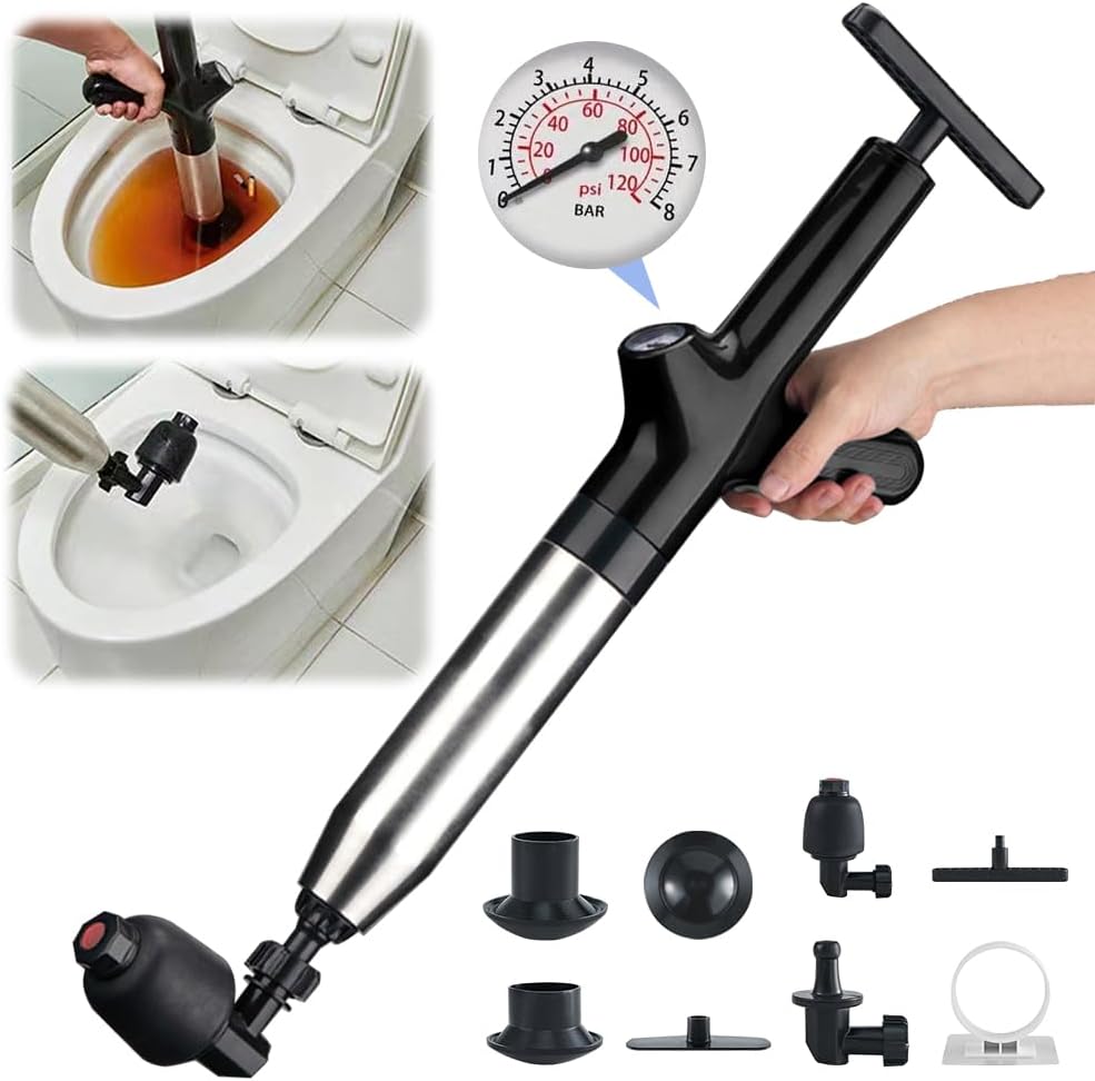 Eadwe Toilet Plunger with Air Pressure Barometer - Black
