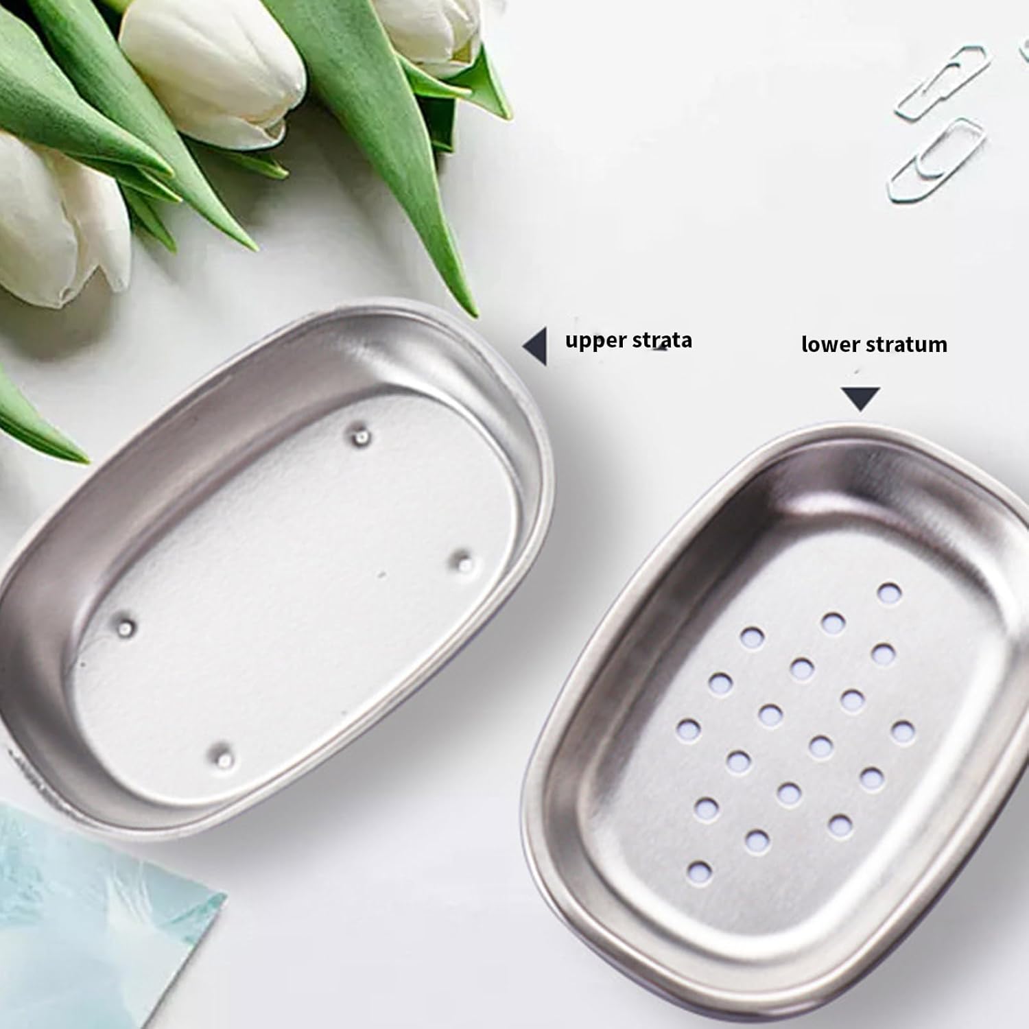 Modern Double Layer Stainless Steel Soap Dish for Bath and Kitchen Use
