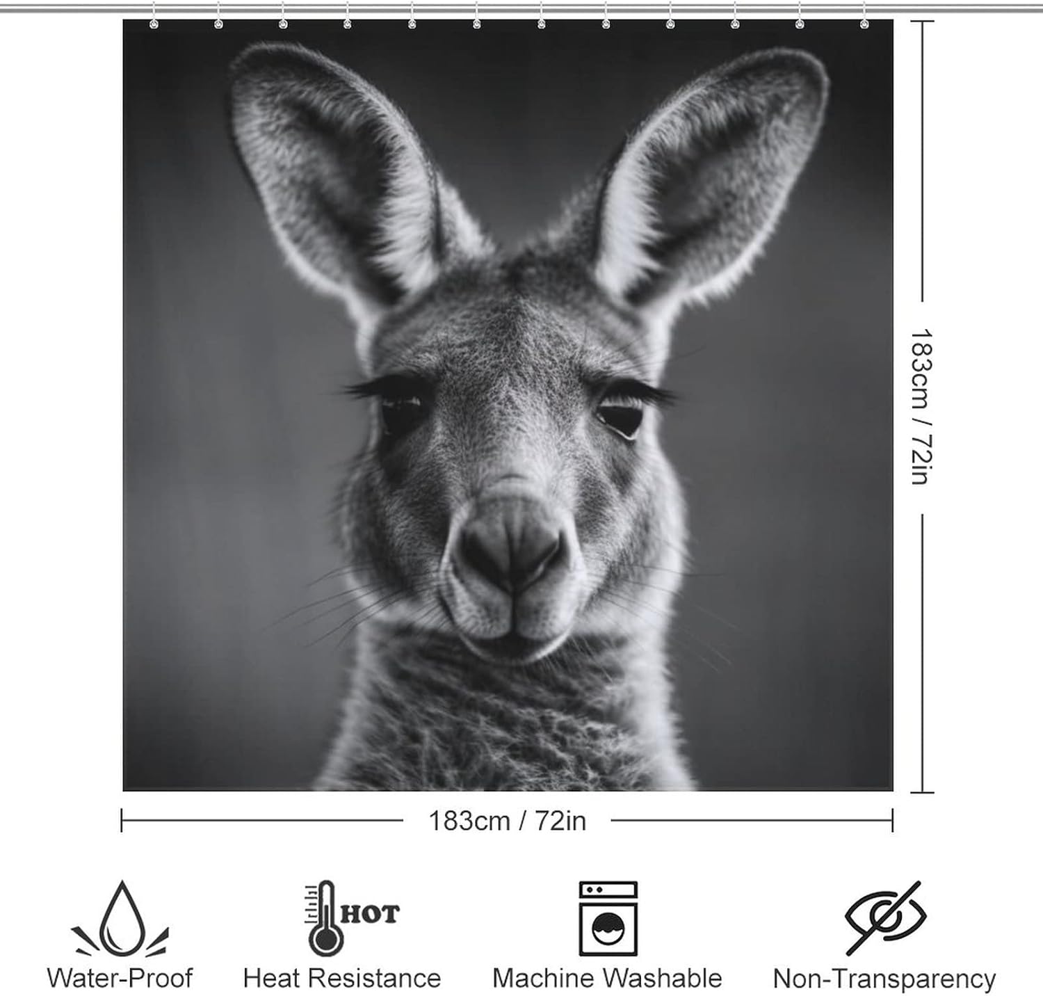 Kangaroo Pattern Waterproof Shower Curtain Set with 12 Hooks 72x72in
