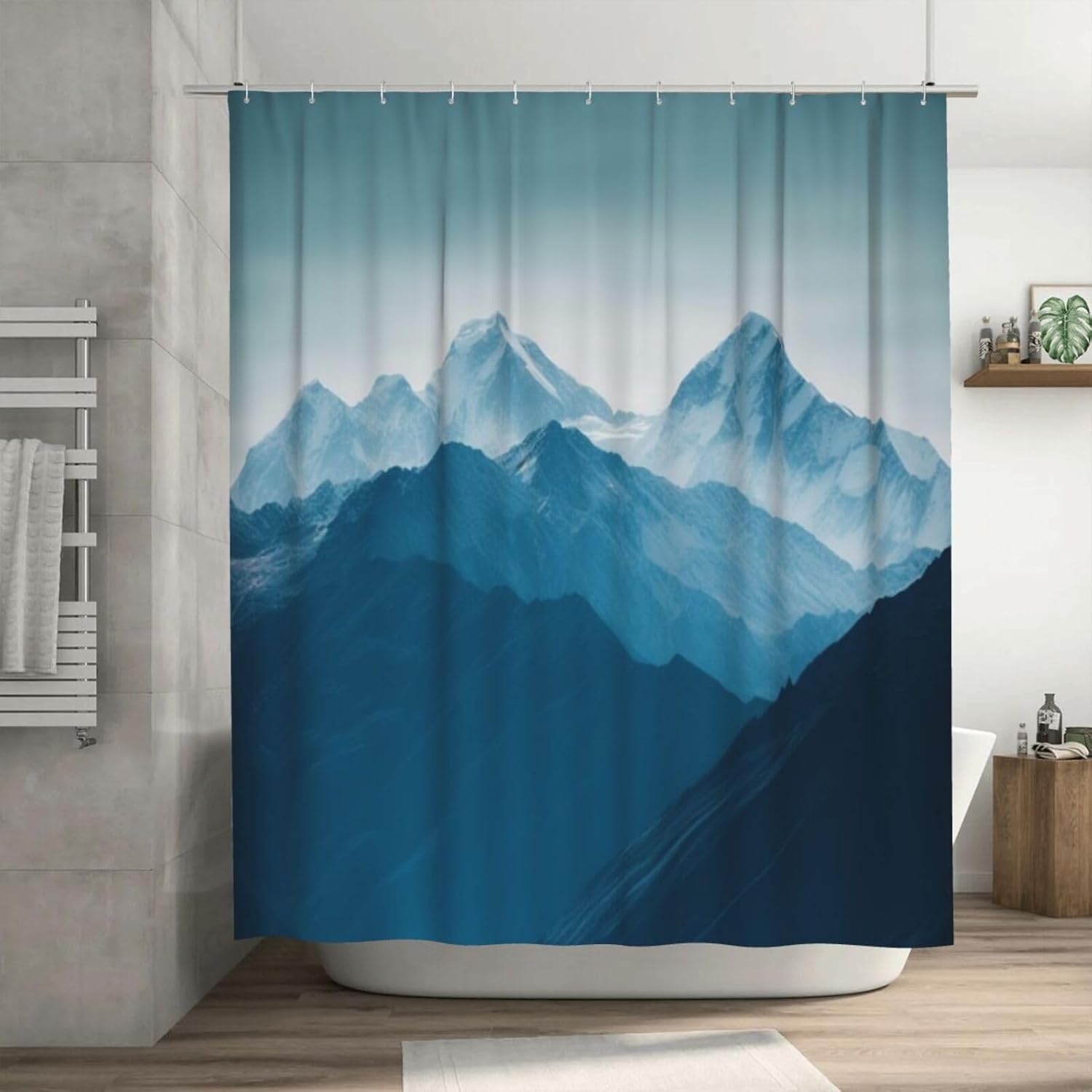 Snowy Mountain Shower Curtain Set with 12 Hooks 72x72in 1
