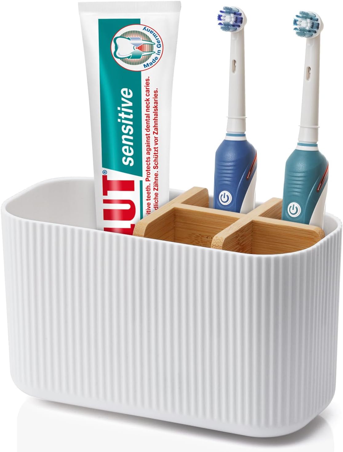 White Toothbrush Holder - Bamboo Toothbrush Organizer for Bathrooms