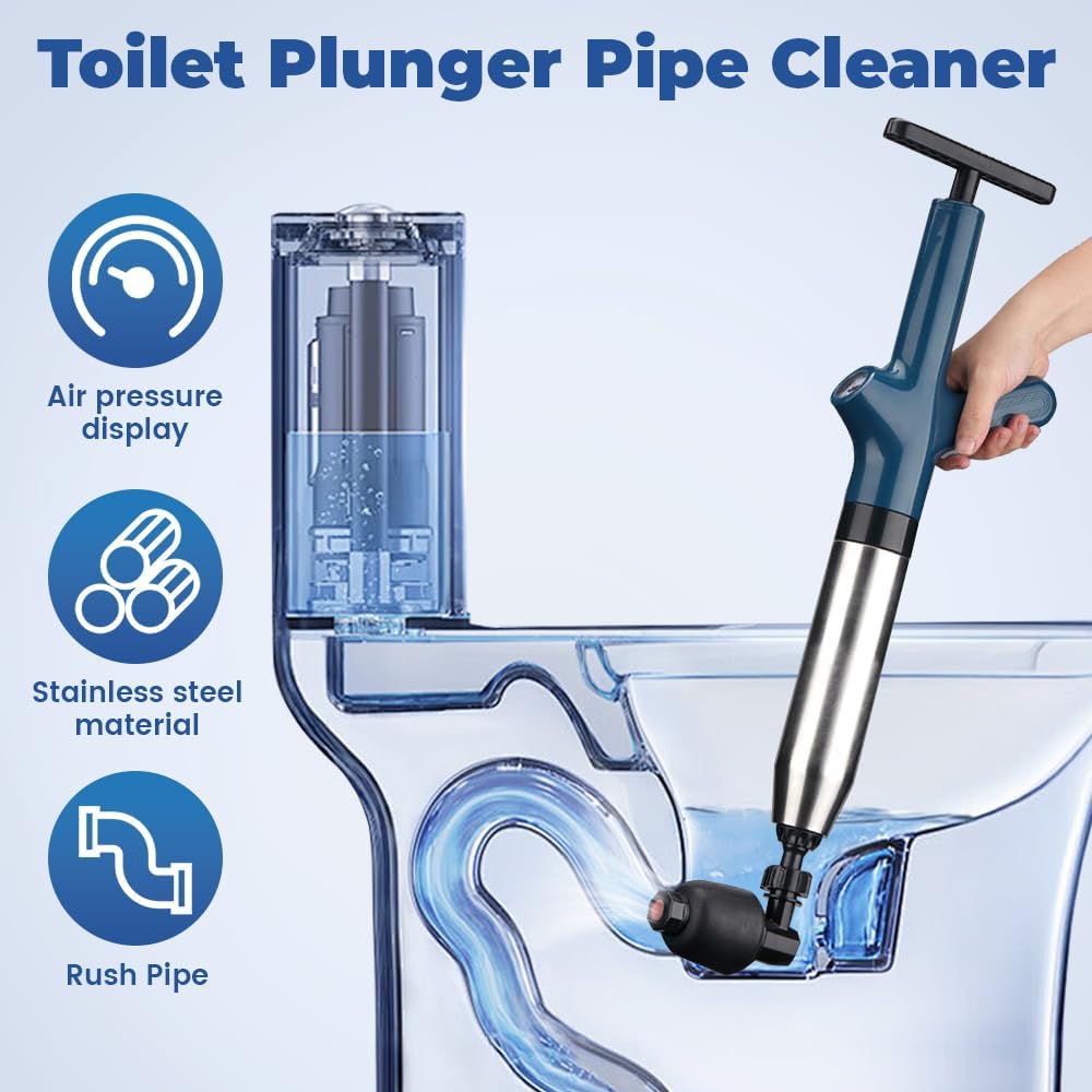 Eadwe Toilet Plunger with Air Pressure Barometer - Black