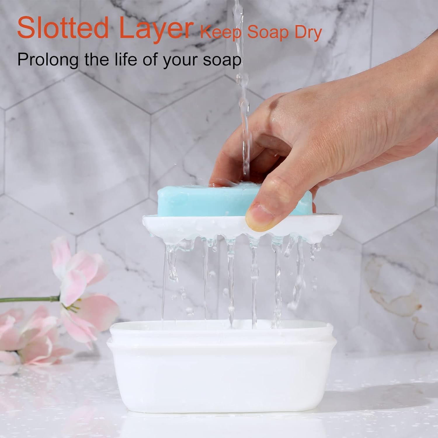 Quatish Leakproof Soap Dish with Lid Draining Layer
