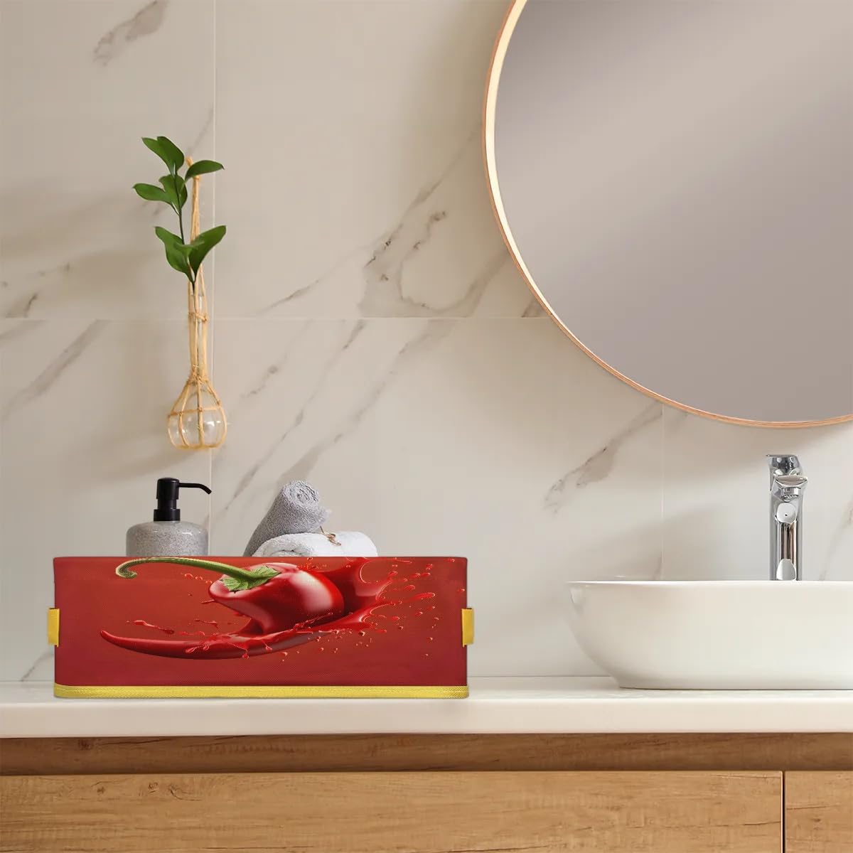 Tablerazzi Red Chilli Pepper Toilet Paper Basket with Handle