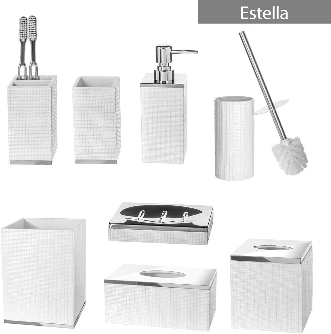 Estella Small White Bathroom Trash Can - Decorative Durable