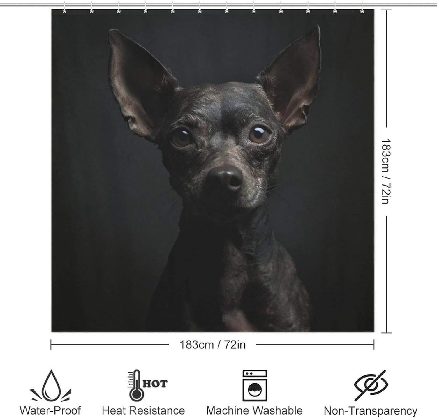 TIYAANDSY Black Dog Shower Curtain Set 72x72in
