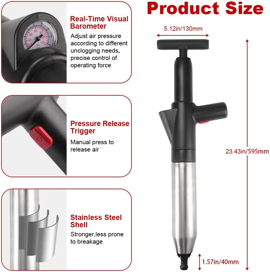 High Pressure Toilet Plunger with Air Blaster 60CM