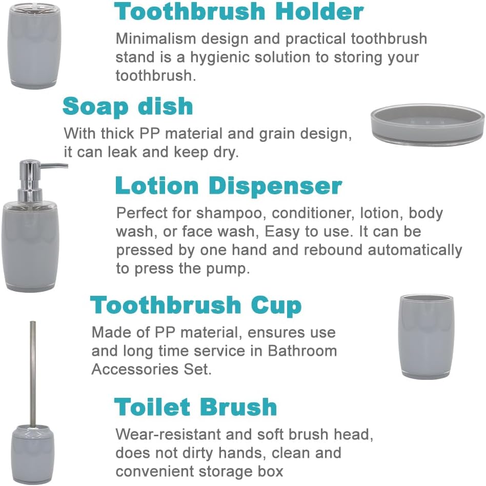 Liuonnam 5-Piece Bathroom Accessories Set with Gray Finish