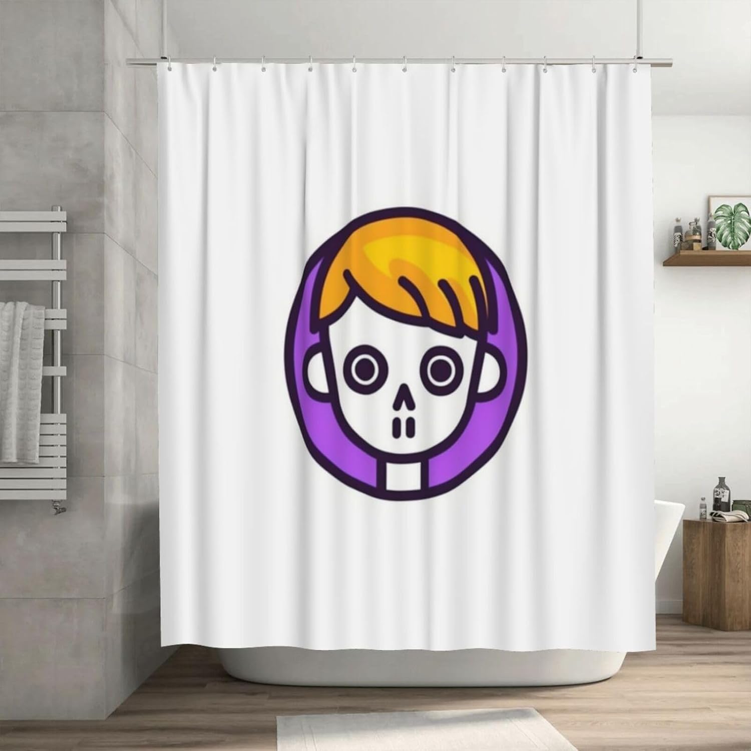 Yellow Purple Minimalism Skull Shower Curtain Set with 12 Hooks 72x72in